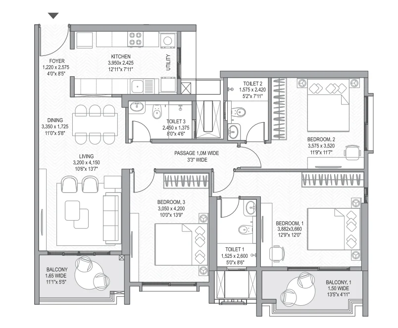 3 BHK Floor Plan