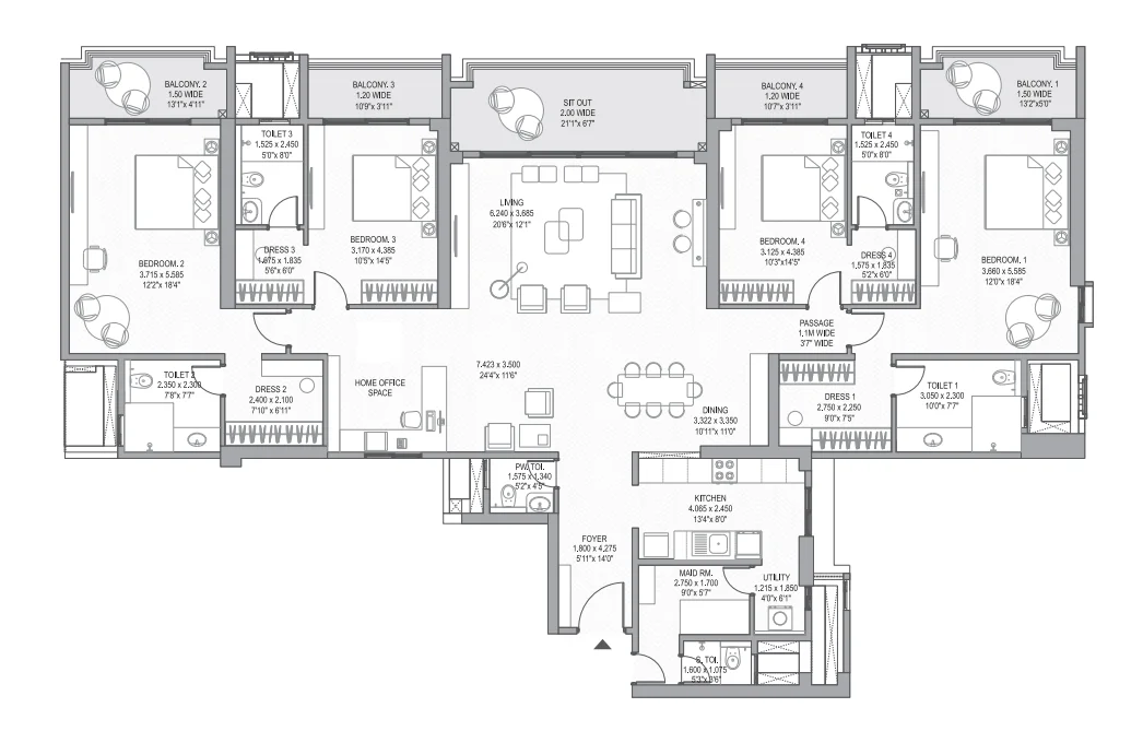 4 BHK Floor Plan